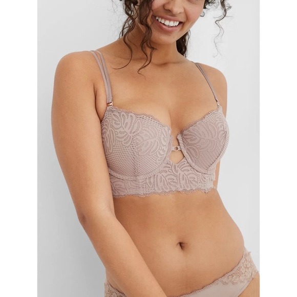 aerie Other - Aerie‎ Womens 36C Dusty Rose Lace Longline Plunge Bra with Keyhole Detail